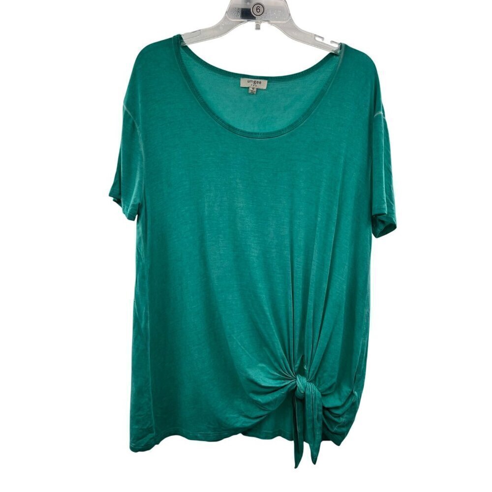 Umgee Women's Short Sleeve Knotted Hem Top Turquoise Size Medium